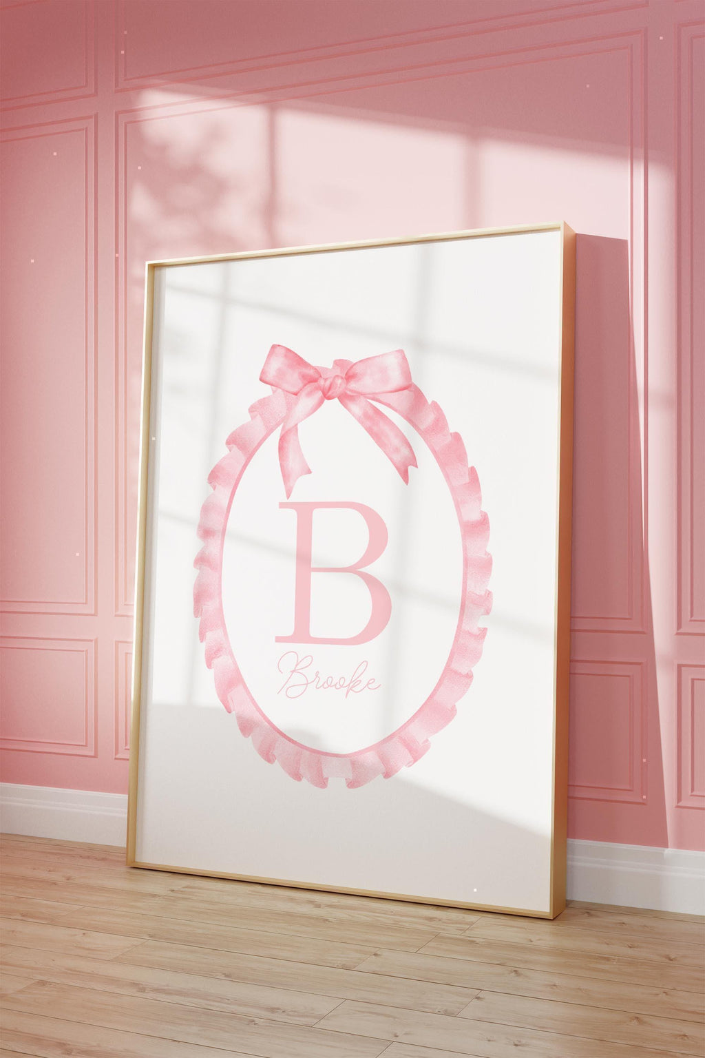 Custom Initial Print, Baby name nursery girl, Coquette bows nursery, Initial name print, Pink, Vintage Girl Nursery,Digital,Printable,Framed