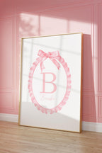 Custom Initial Print, Baby name nursery girl, Coquette bows nursery, Initial name print, Pink, Vintage Girl Nursery,Digital,Printable,Framed