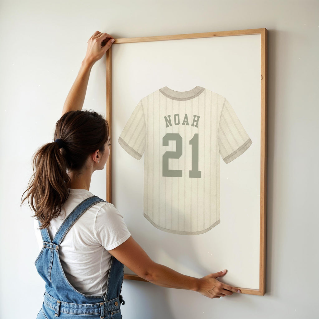 Custom Sport Jersey Nursery Wall Art, Jersey name numbers print, boy nursery wall decor, stripes, watercolor vintage boy sport nursery