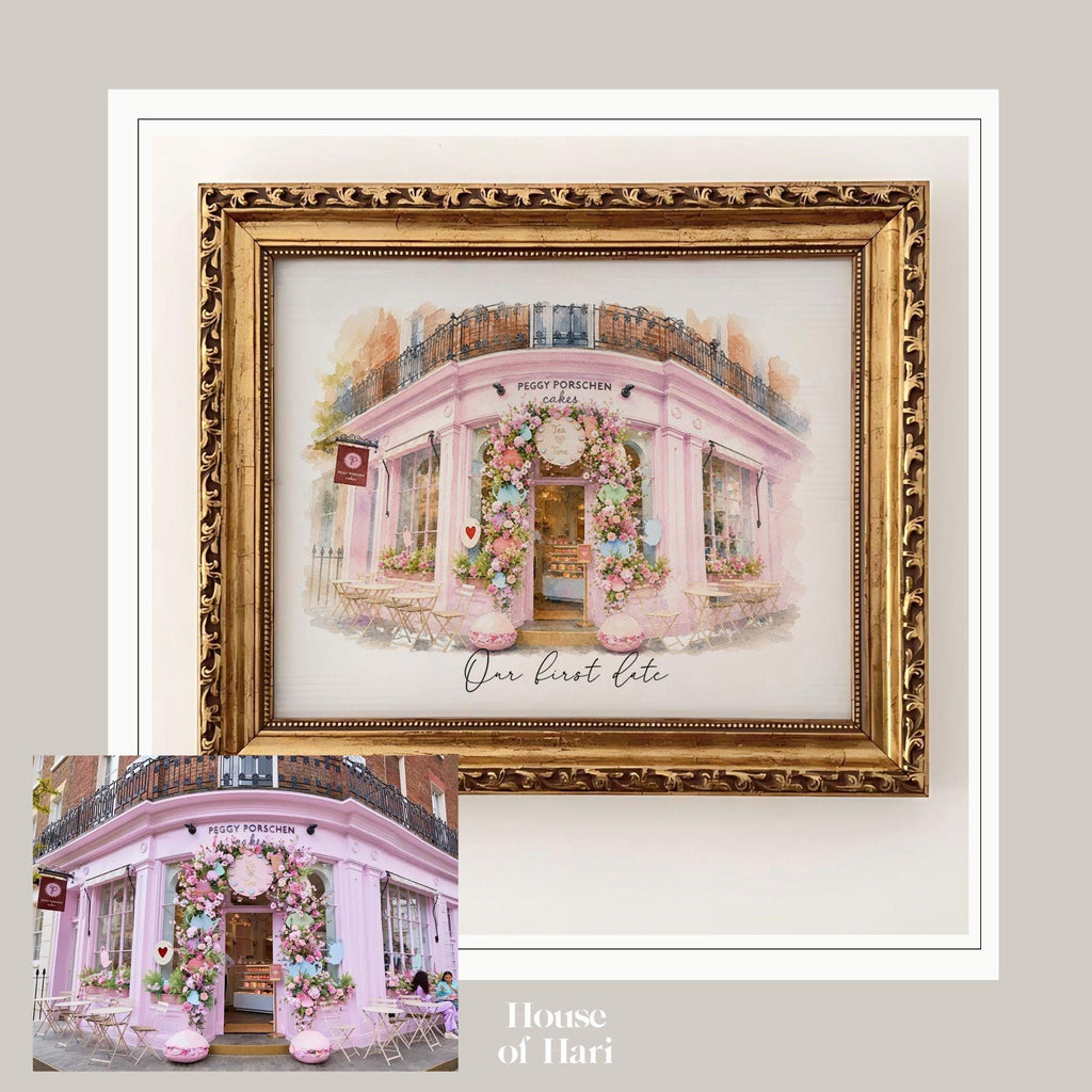 Our First Date Venue Portrait - Custom Watercolor Couple Drawing | 2229