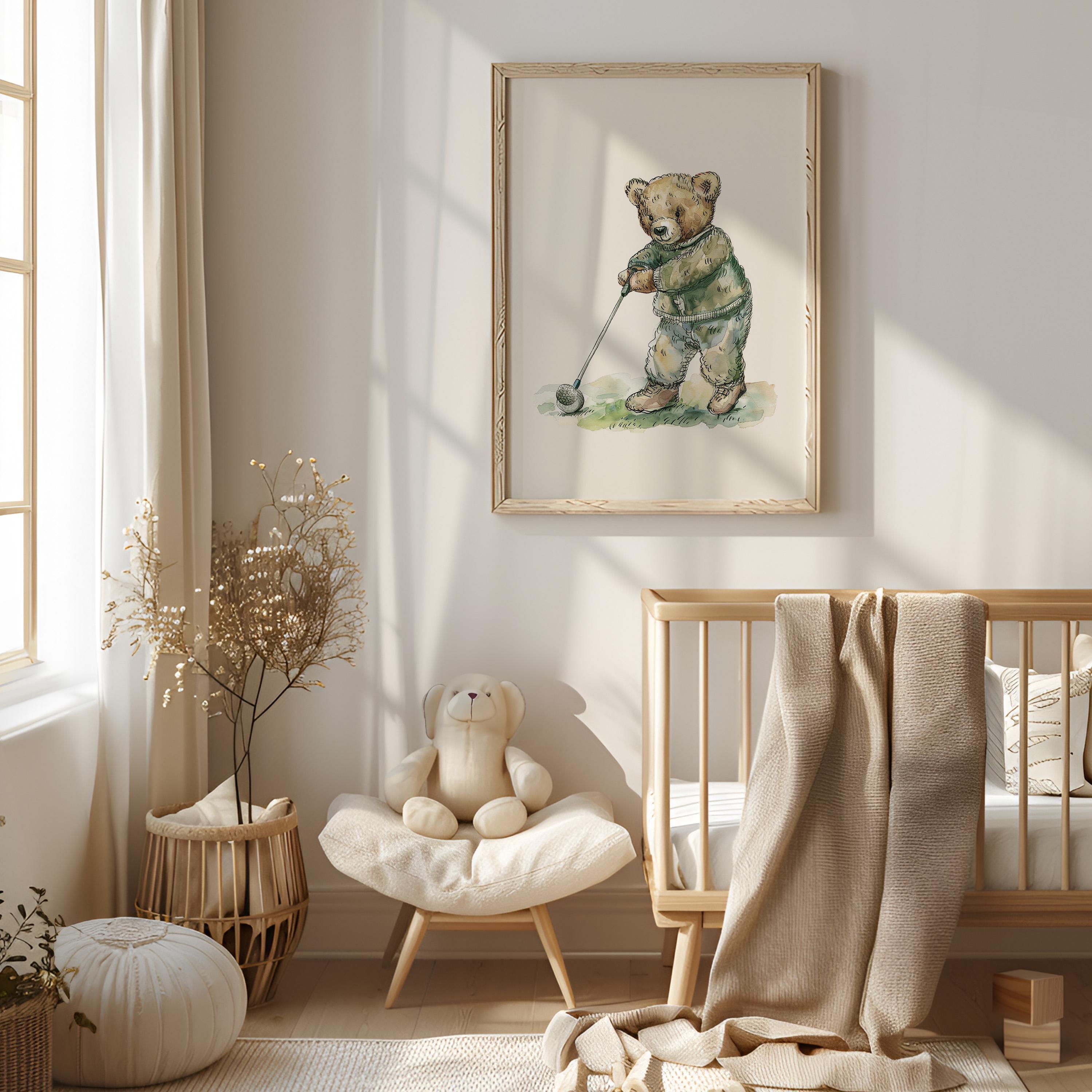 Vintage Golf Teddy Nursery Print | 1232
