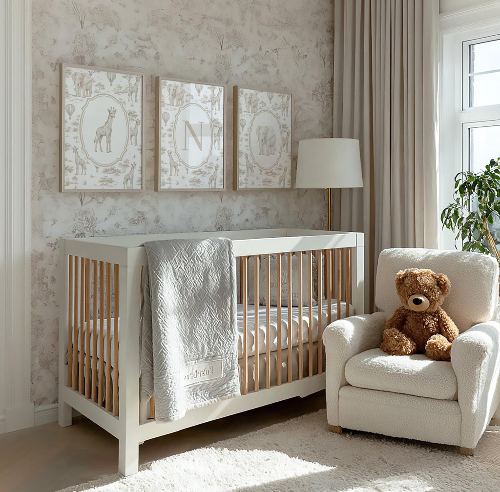 Beige Safari Nursery Art Prints: Chinoiserie Toile de Jouy Animals | 1443