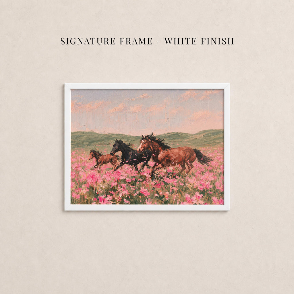 Vintage Horse Print in Pink Flower Field - Wild and Free | 2262