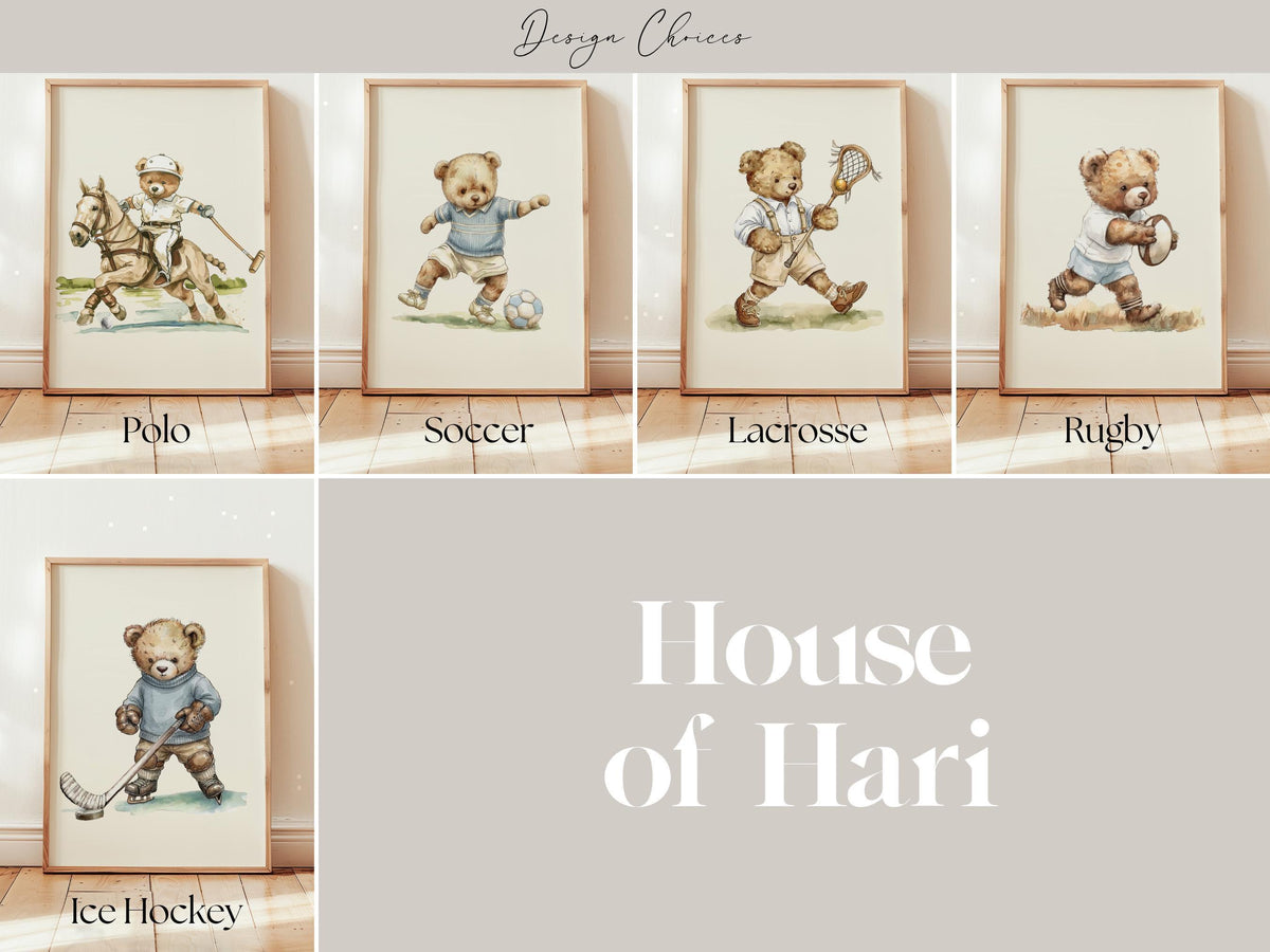 Boy's Vintage Sports Nursery Prints Set of 3 Teddy Bears ∙ 1949