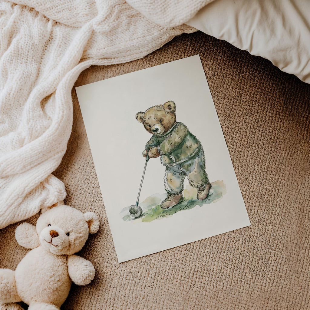 Vintage Golf Teddy Nursery Print | 1232