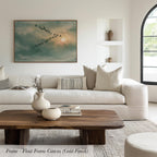 Framed Sage Green Japandi Flying Birds Canvas Wall Art Print | 2224