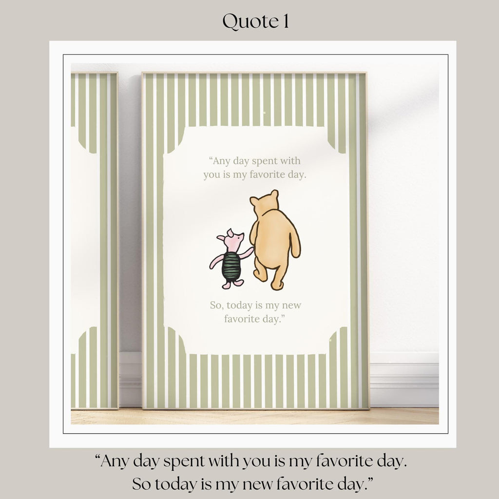 Classic Storybook Quote Nursery Art Vintage Sage Green Striped | 1401-A