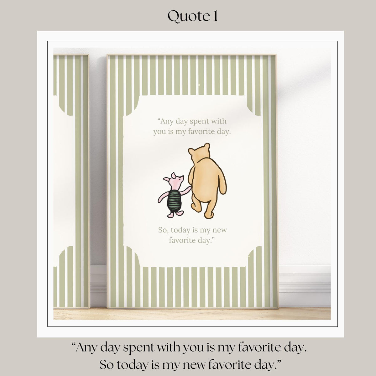 Classic Storybook Quote Nursery Art Vintage Sage Green Striped | 1401-A