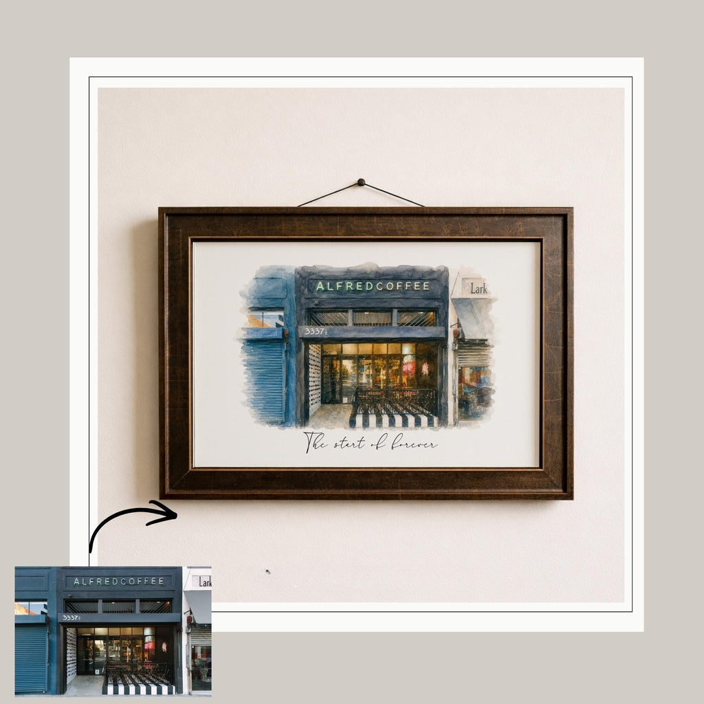 Our First Date Venue Portrait - Custom Watercolor Couple Drawing | 2229