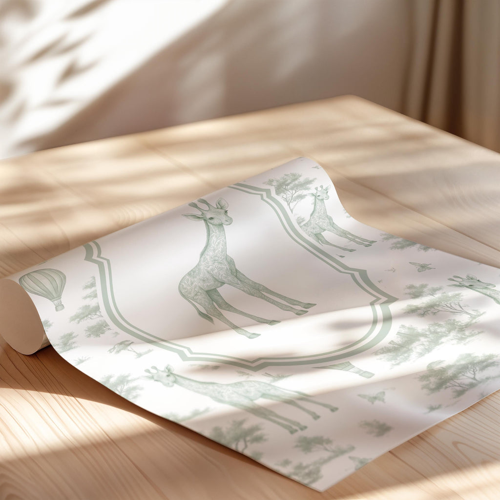 Green Safari Print Chinoiserie Toile Animal Giraffe | 1869