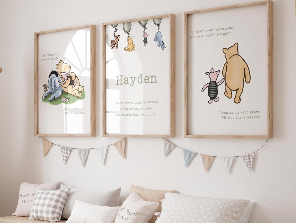 Winnie The Pooh Nursery Quote Print, Winnie the pooh nursery set, Classic Pooh Baby Decor Wall Art, New Baby, Digital, Printable, Framed
