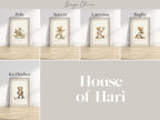 The image is a collage of six different framed pictures, each depicting a different type of sports equipment, including a polo, soccer ball, lacrosse ball, rugby ball, ice hockey stick, and a teddy bear.