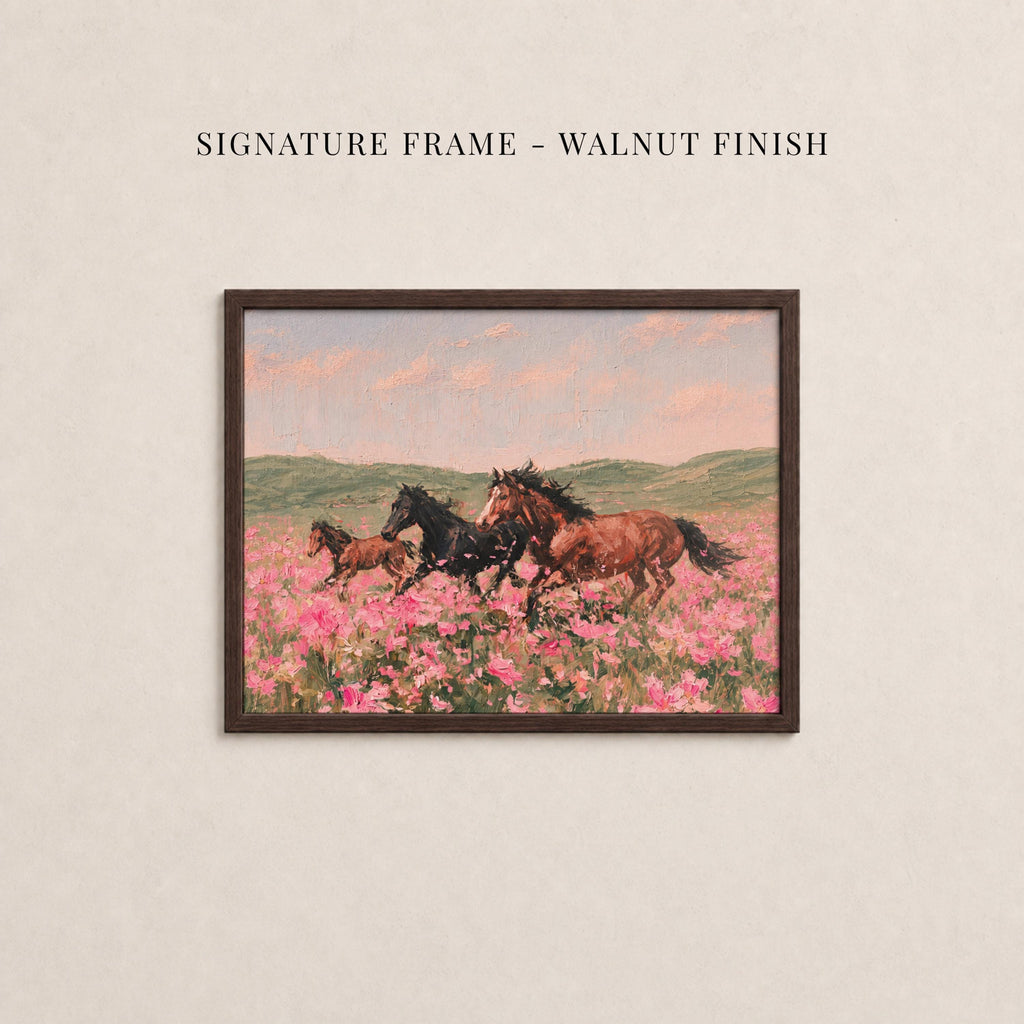 Vintage Horse Print in Pink Flower Field - Wild and Free | 2262