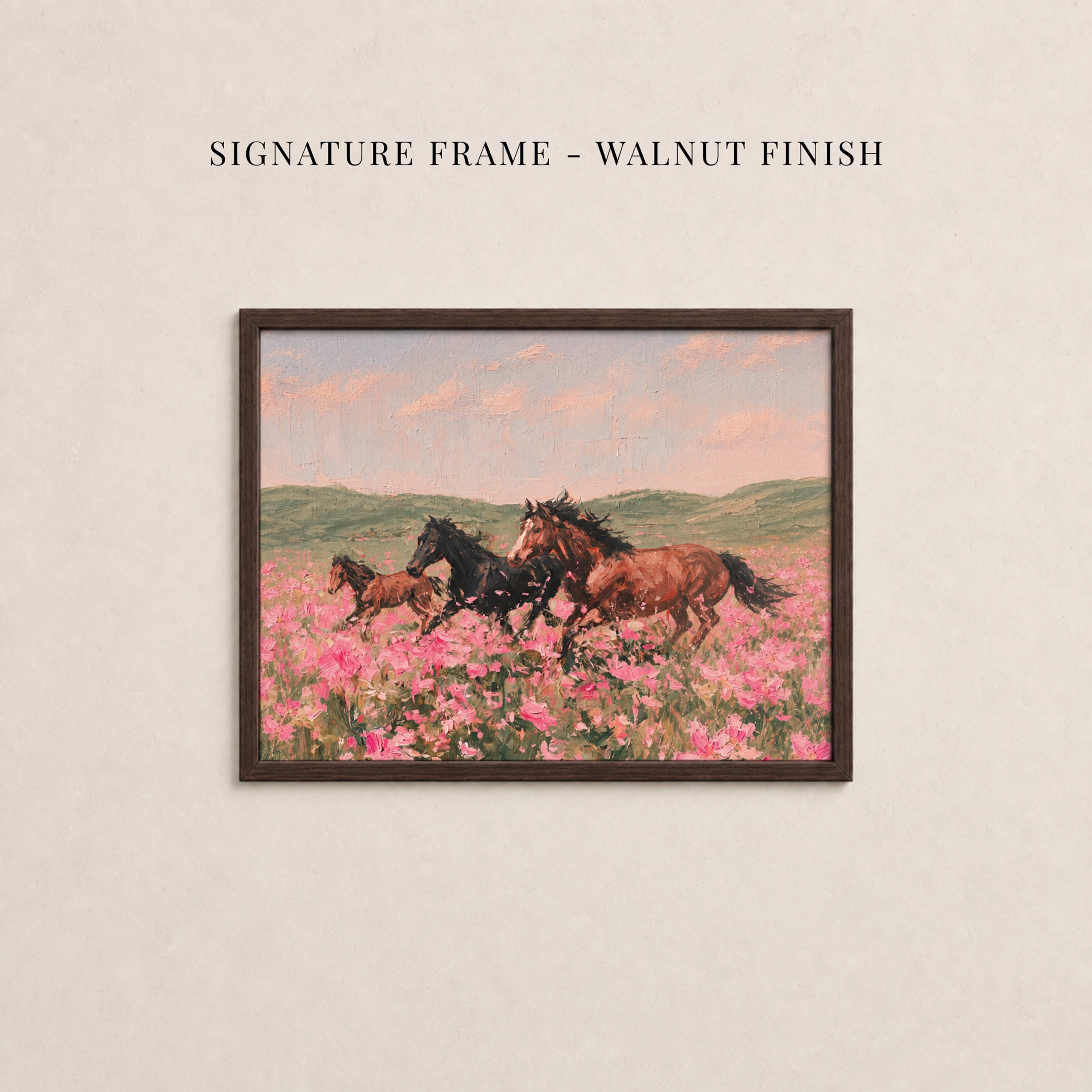 Vintage Horse Print in Pink Flower Field - Wild and Free | 2262