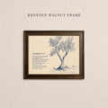 The image is a framed print of a tree with a text description underneath it.