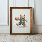 Vintage Basketball Teddy Bear Wall Art, Adorable Bear in Basketball Uniform, Nostalgic Decor for Kids Room, Nursery, Gift for Sports Fans