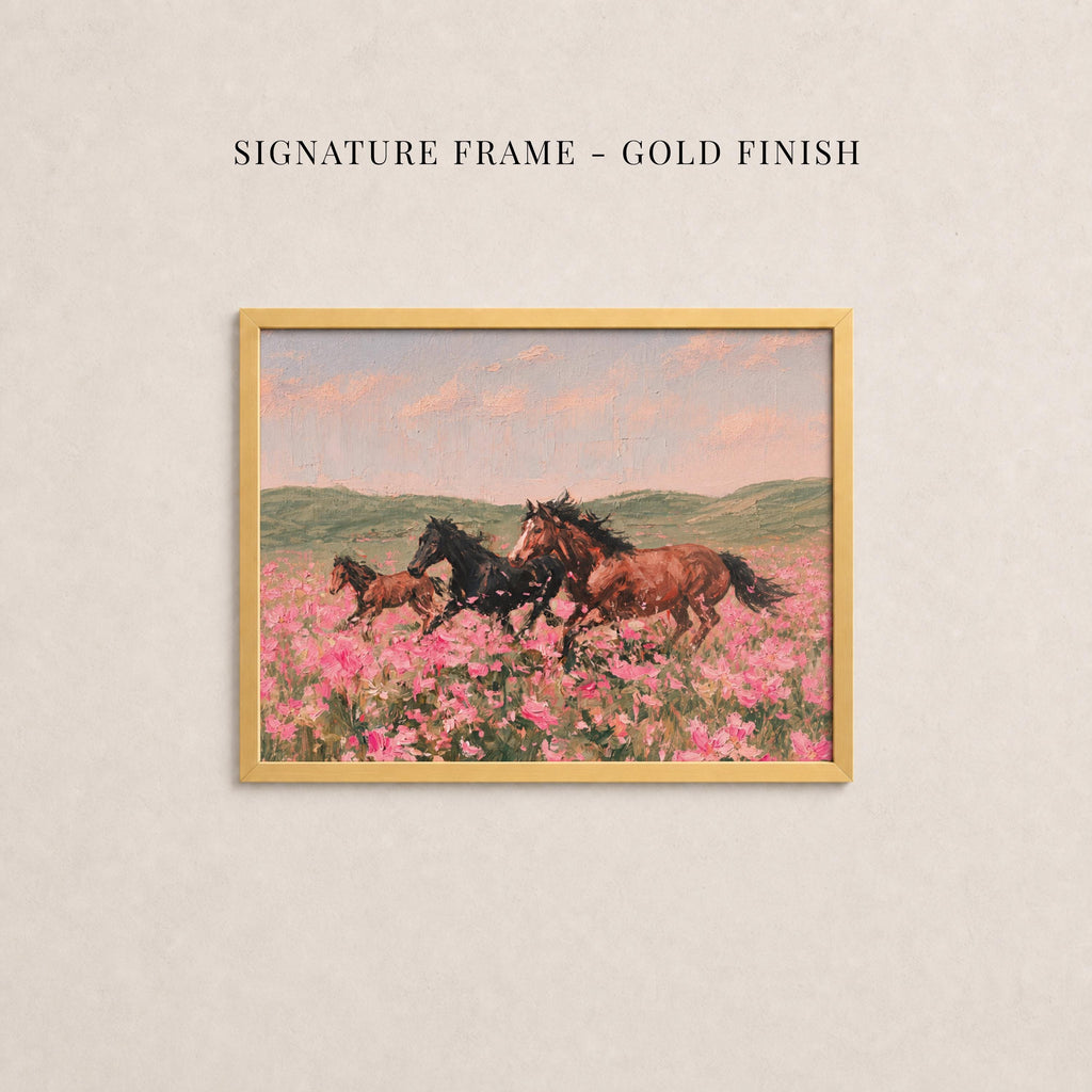 Vintage Horse Print in Pink Flower Field - Wild and Free | 2262