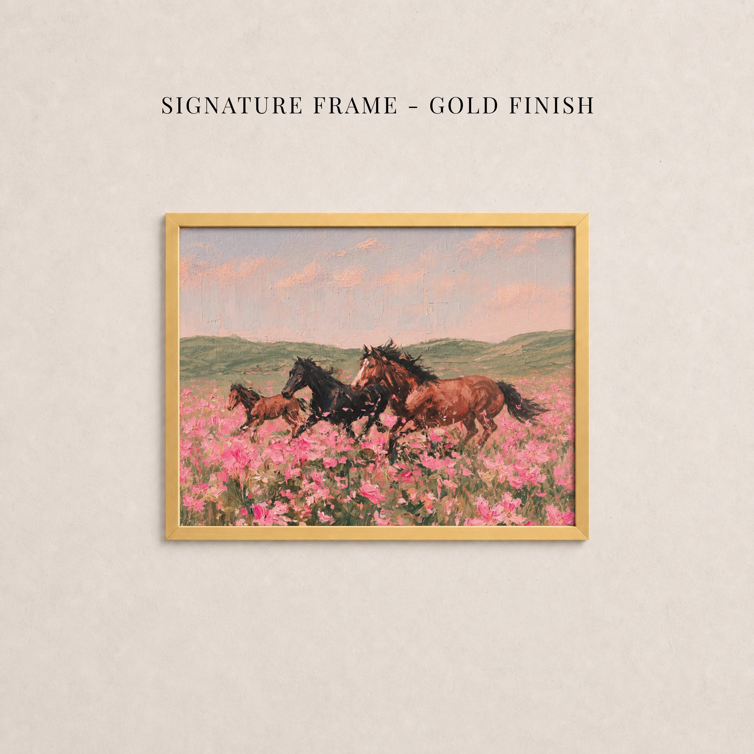 Vintage Horse Print in Pink Flower Field - Wild and Free | 2262