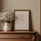 Pink bow coquette wall decoration print Custom Initial Bow Print, bow baby girl name, girls name sign, preppy, vintage, Printable, Framed