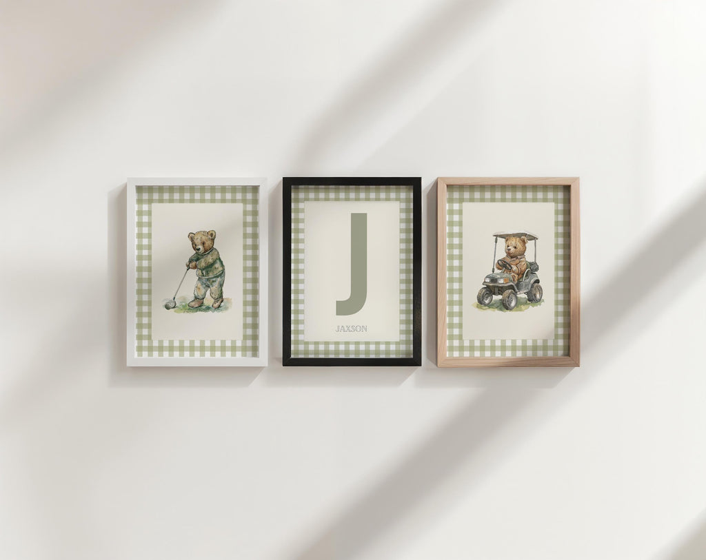 Vintage Teddy Bear Golf Prints Set of 3 | 1862