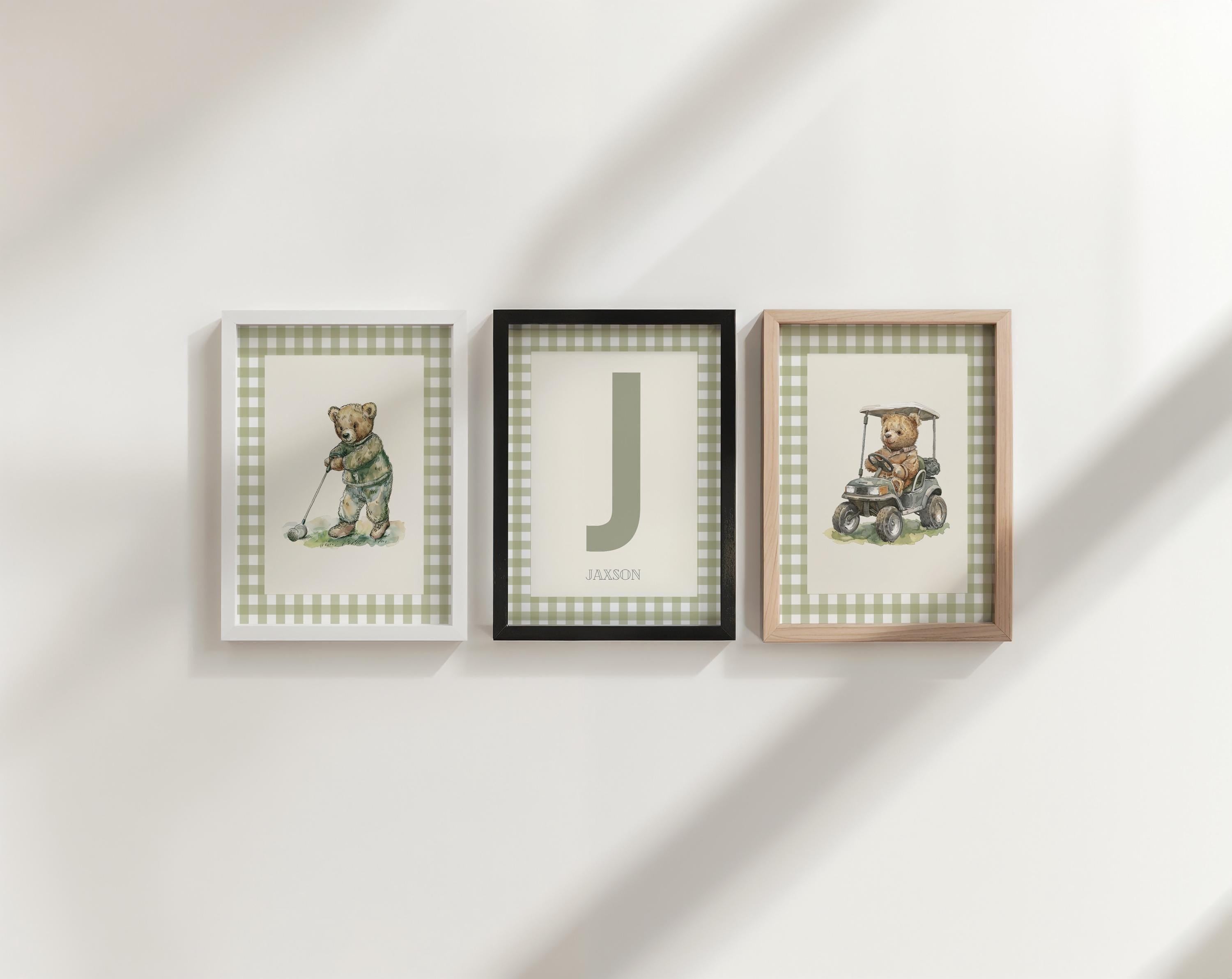 Vintage Teddy Bear Golf Prints Set of 3 | 1862
