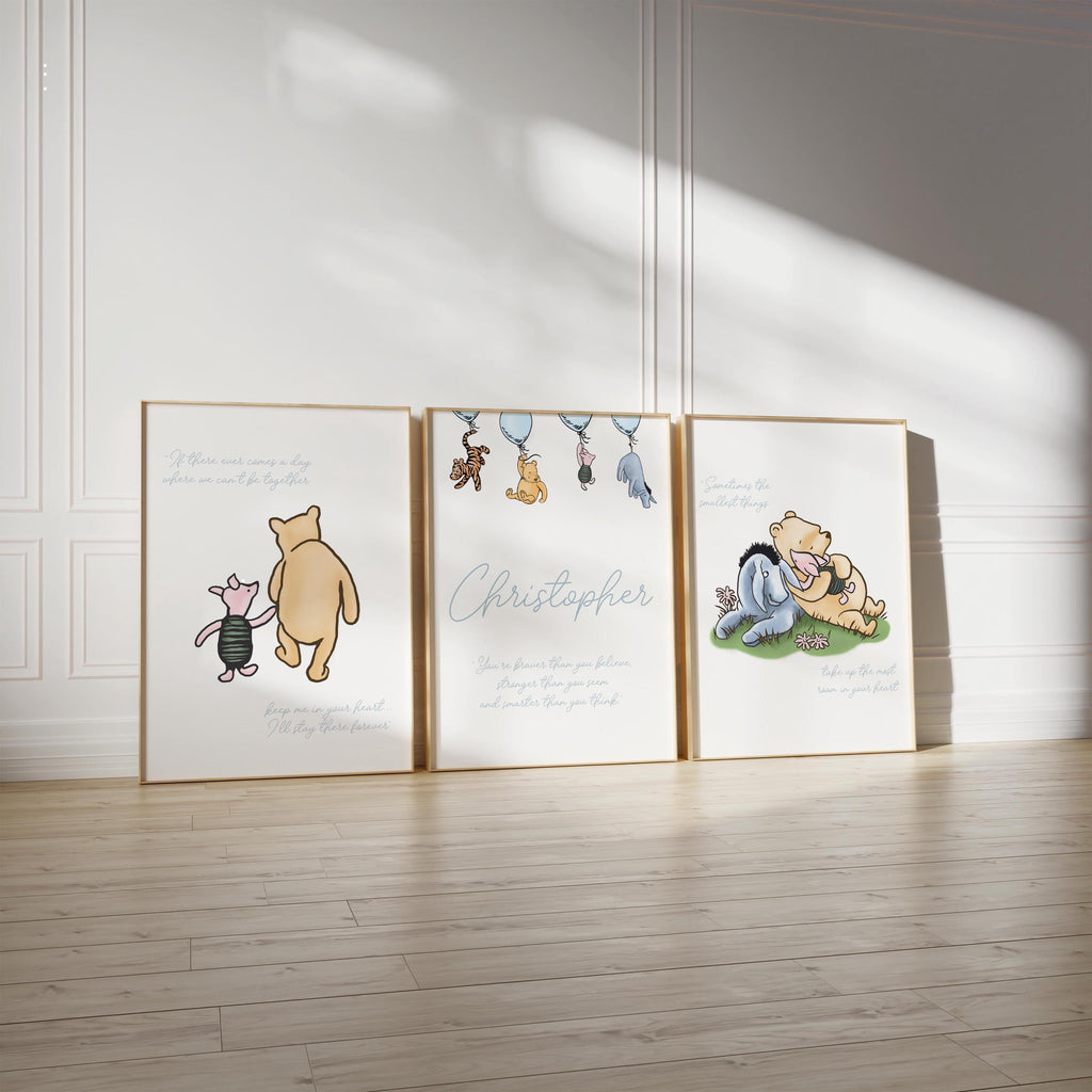 Winnie The Pooh Girl Nursery Art Set of 3 Name Sign ∙ 1180S
