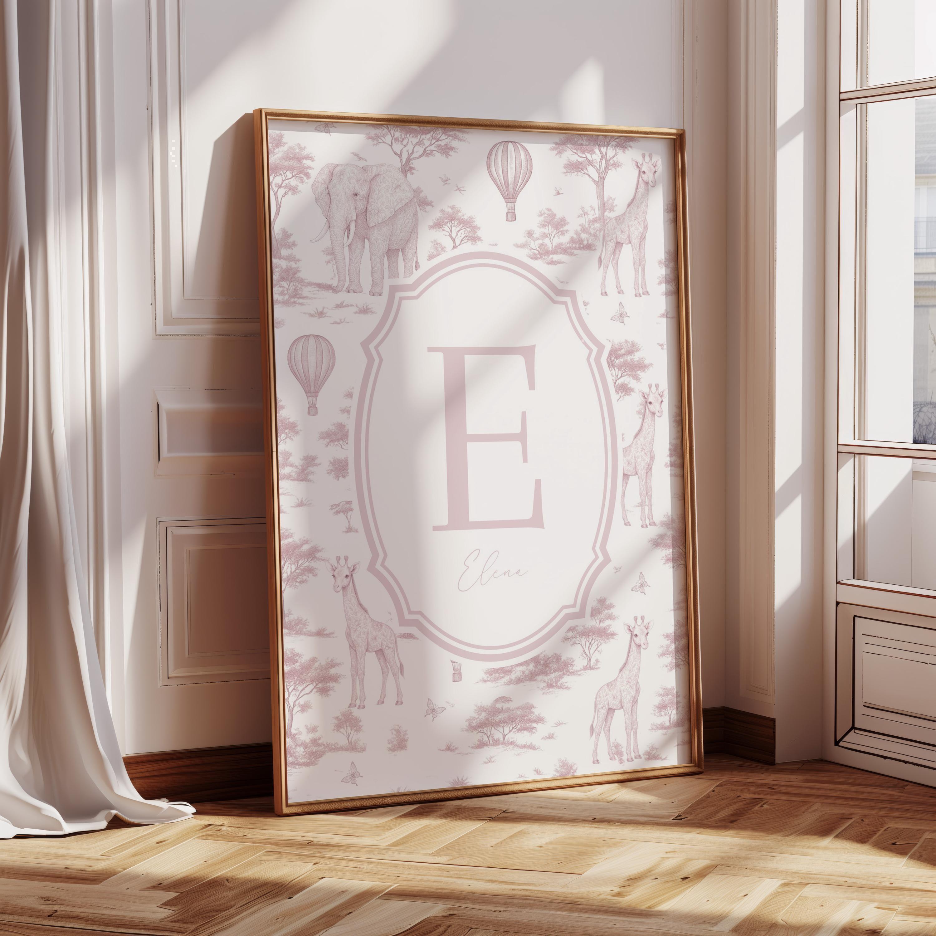 Safari Initial Nursery Art Prints by House of Hari • Chinoiserie Toile de Jouy Animals • Boy Nursery Decorating • Digital, Print or Framed
