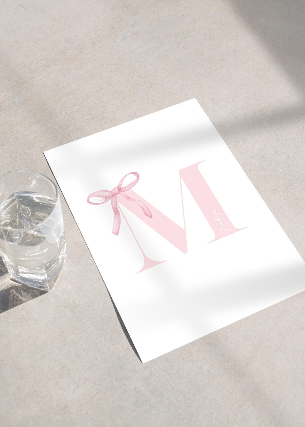Pink bow coquette wall decoration print Custom Initial Bow Print, bow baby girl name, girls name sign, preppy, vintage, Printable, Framed