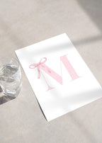 Pink bow coquette wall decoration print Custom Initial Bow Print, bow baby girl name, girls name sign, preppy, vintage, Printable, Framed