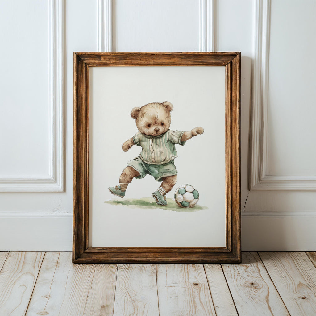 Vintage Soccer Teddy Bear Boy Print | 1232