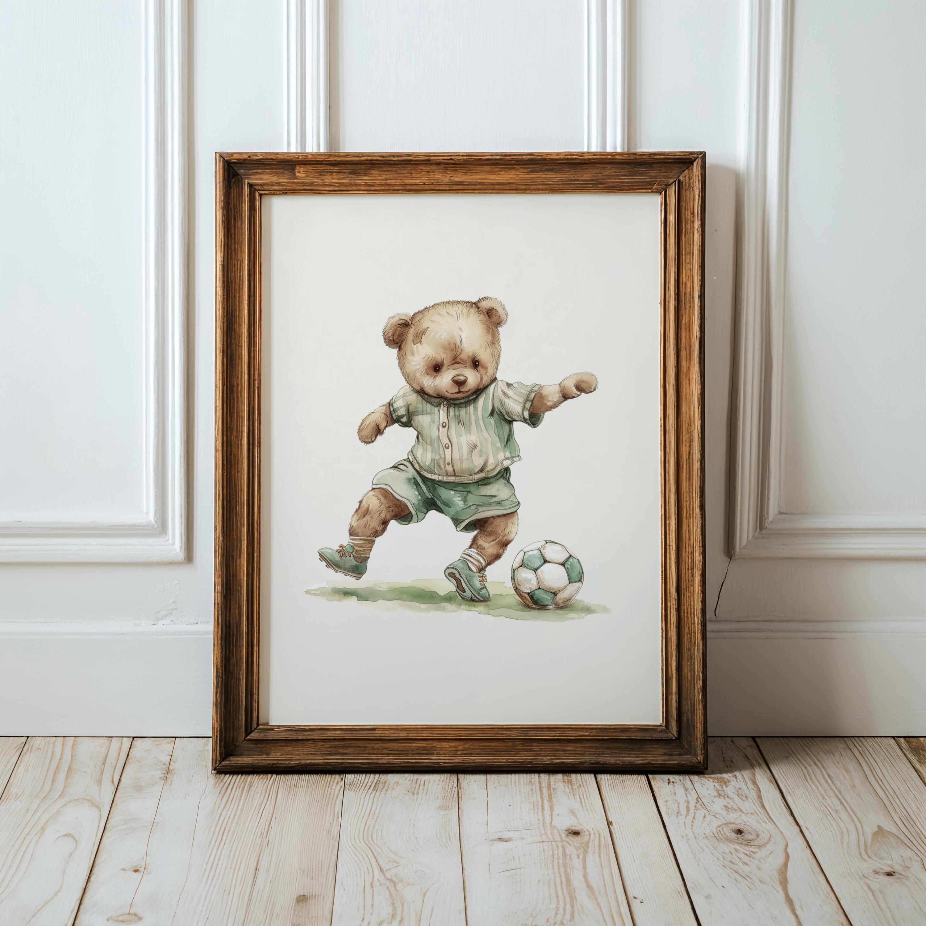 Vintage Soccer Teddy Bear Boy Print | 1232