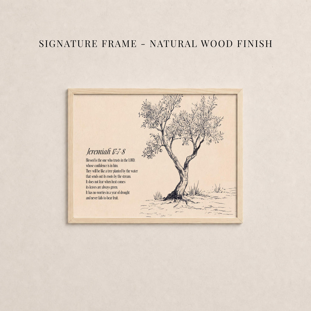 The image is a framed artwork depicting a tree with a natural wood finish. The text within the image is a poem or lyrics, providing a creative and artistic representation of the tree.