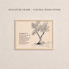 The image is a framed artwork depicting a tree with a natural wood finish. The text within the image is a poem or lyrics, providing a creative and artistic representation of the tree.
