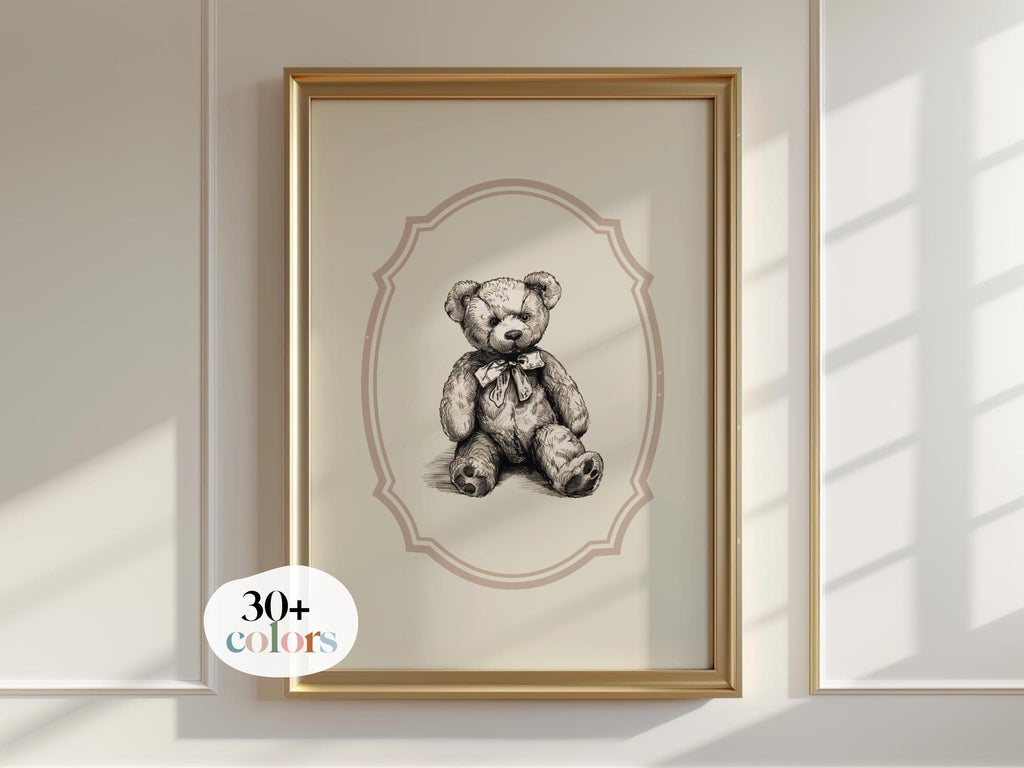 Vintage Teddy Bear Antique Sketch Print | 1884