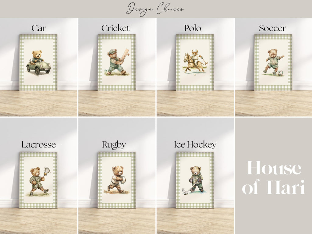 Green Gingham Teddy Sports Nursery Set of 6 | 1850