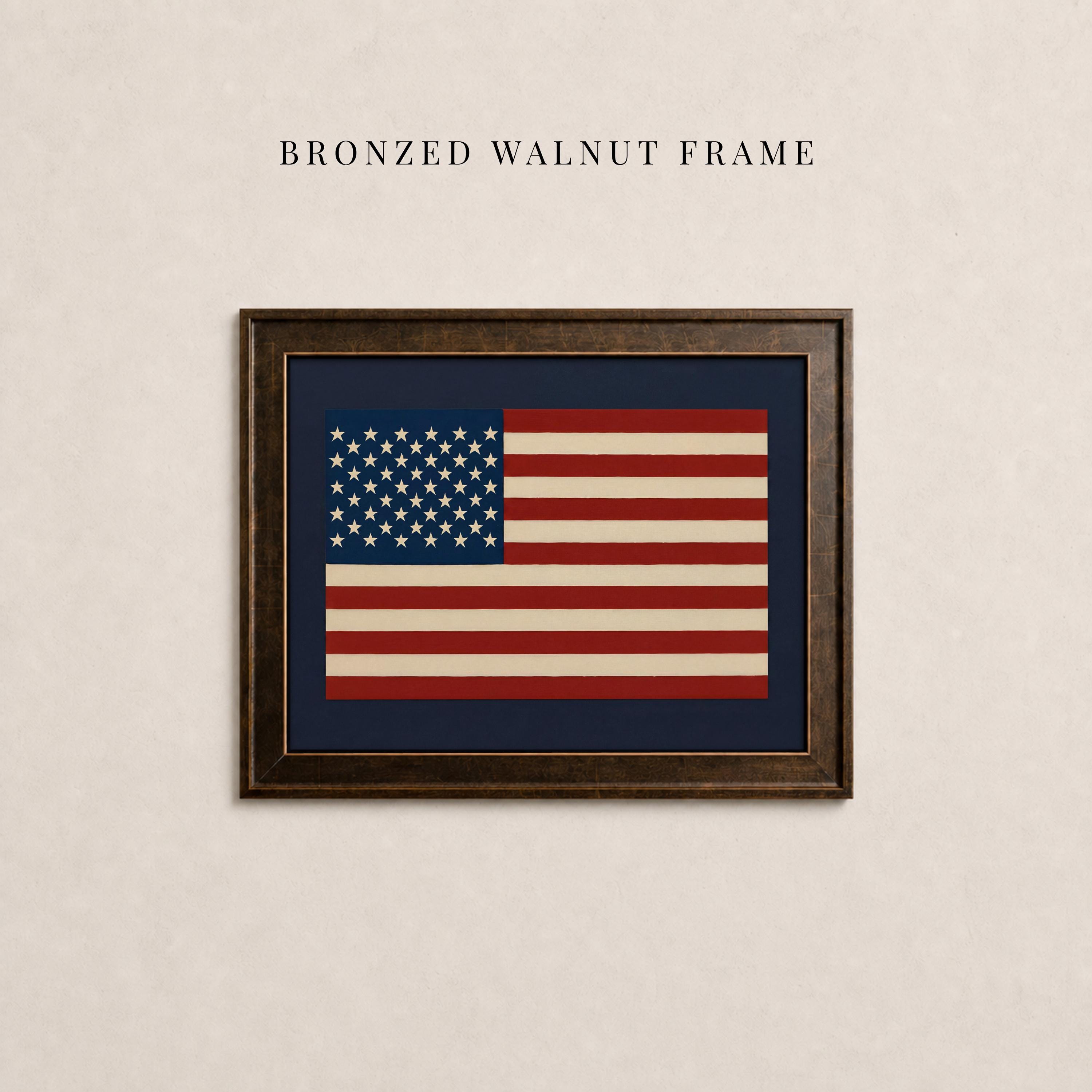 American Flag Print - Rustic Americana Oil Painting Style Gold Framed Patriotic Decor | 2134