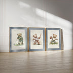 Teddy Bear Print Set of 3 in Navy Gingham | 1918