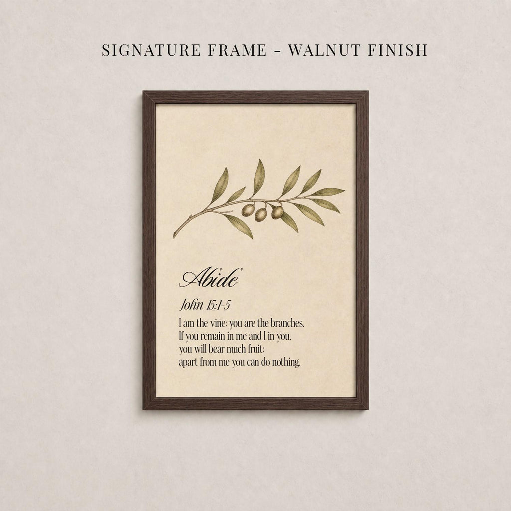 The image is a framed print with a branch and leaves on it, and it contains a biblical verse from the book of Alade.