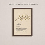 The image is a framed print with a branch and leaves on it, and it contains a biblical verse from the book of Alade.