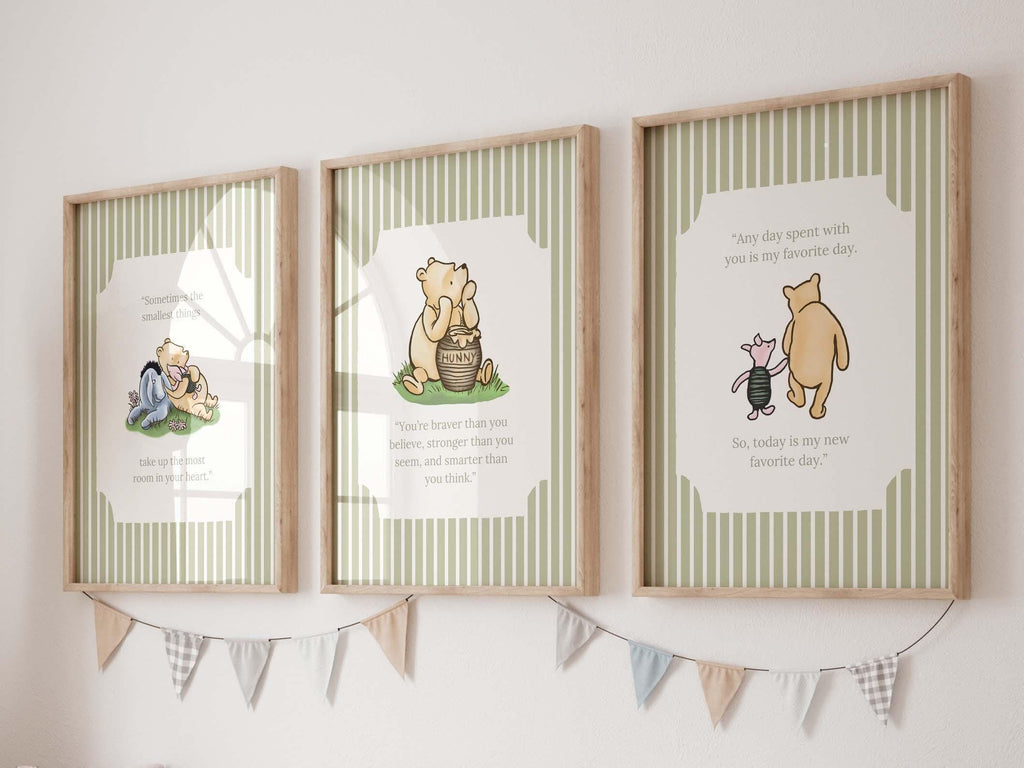 Set of 3 Winnie the Pooh Nursery Quotes, Winnie the Pooh Nursery Wall Art, Classic Pooh Baby Decor Wall Art, Digital, Printable, Framed