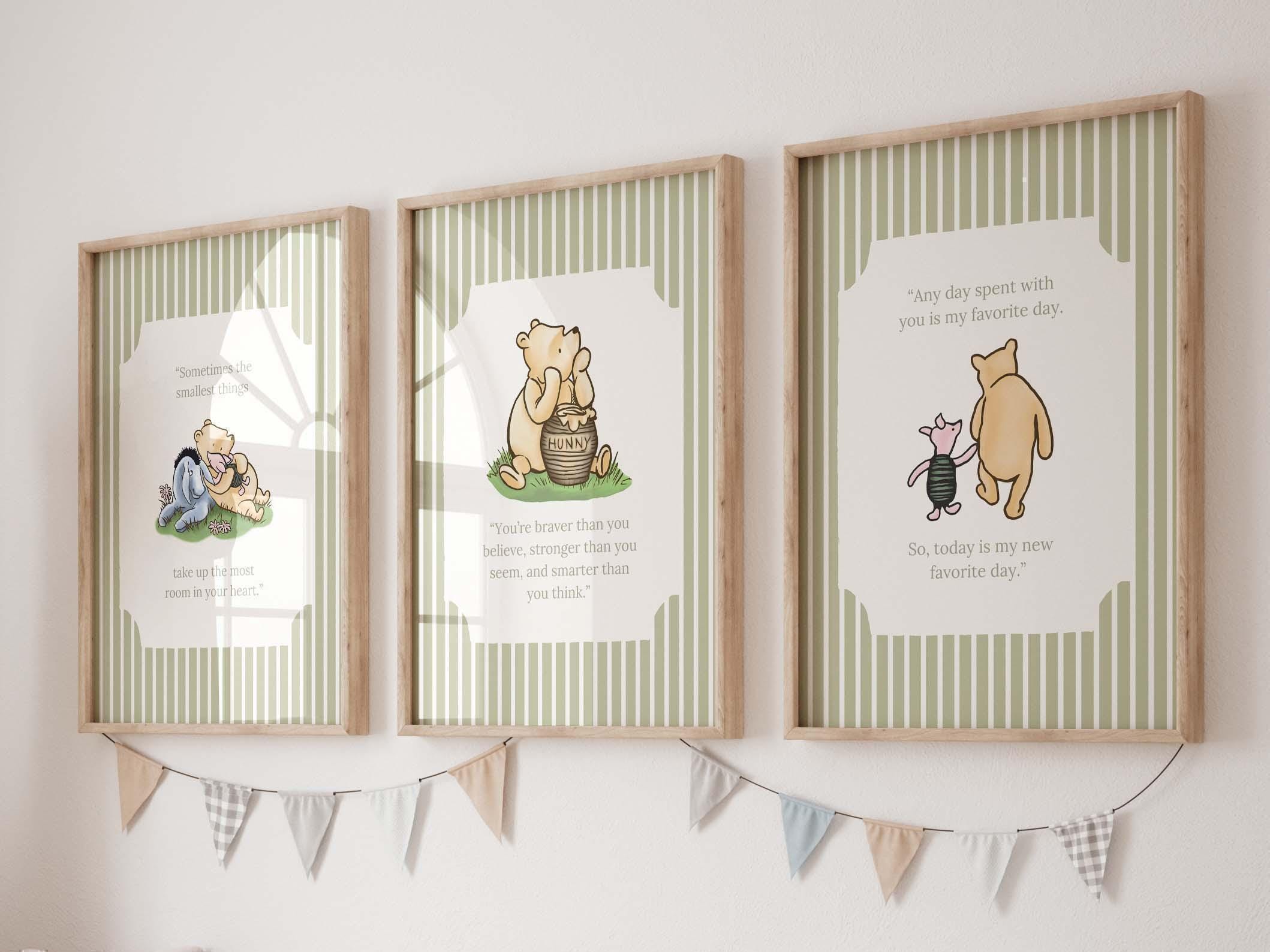 Set of 3 Winnie the Pooh Nursery Quotes, Winnie the Pooh Nursery Wall Art, Classic Pooh Baby Decor Wall Art, Digital, Printable, Framed