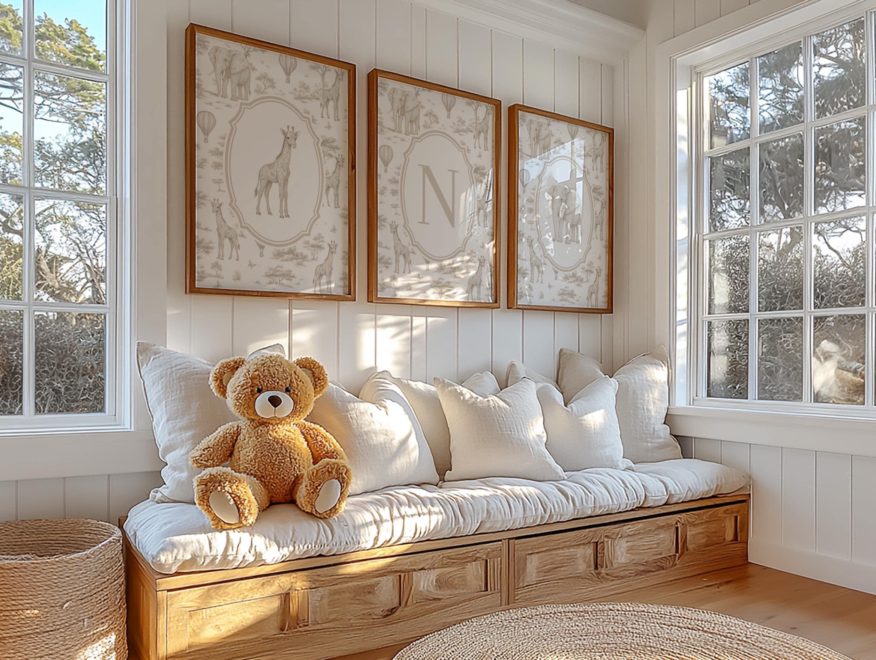 Beige Safari Nursery Art Prints: Chinoiserie Toile de Jouy Animals | 1443
