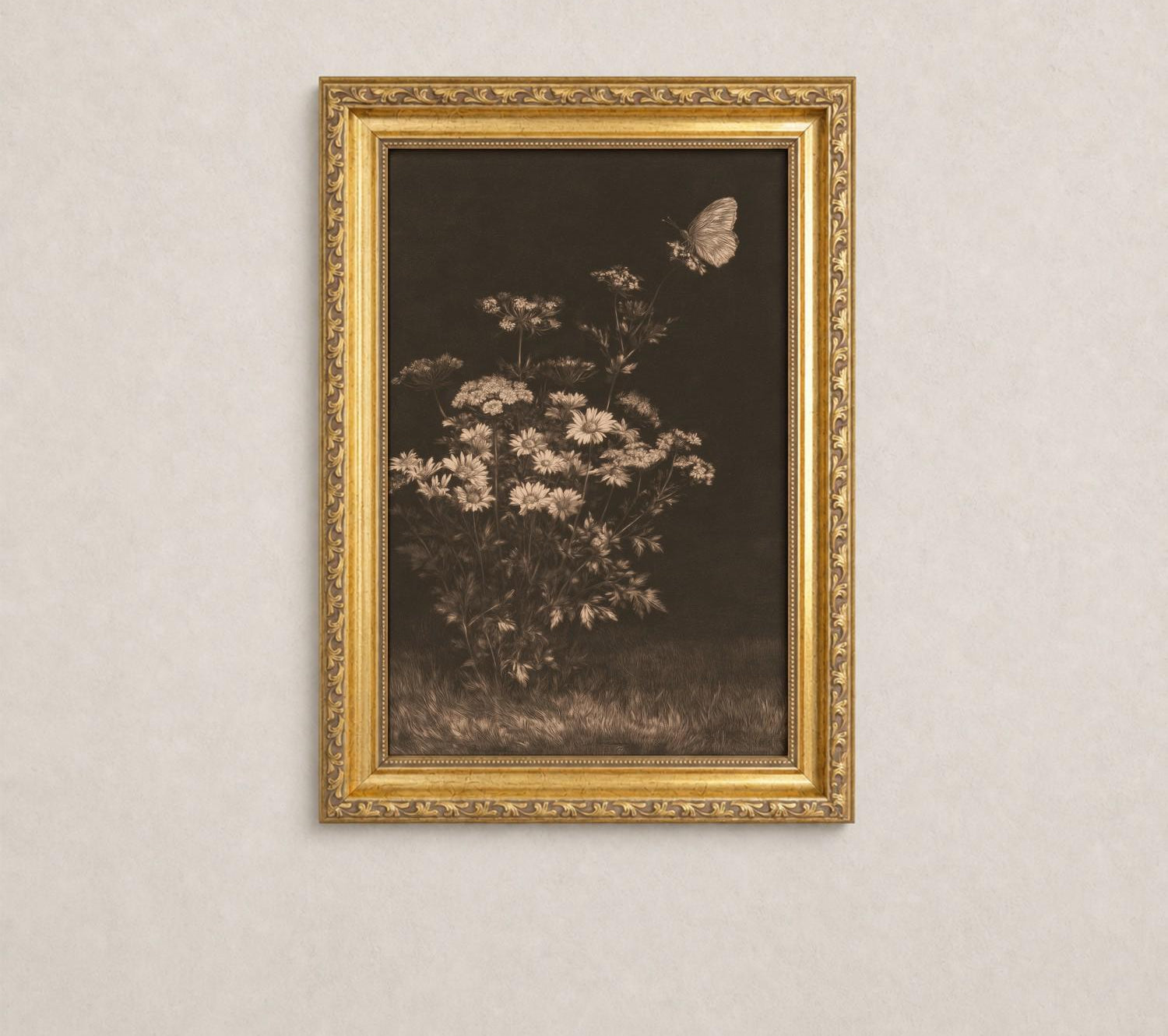 Dark Vintage Botanical Butterfly framed wall art