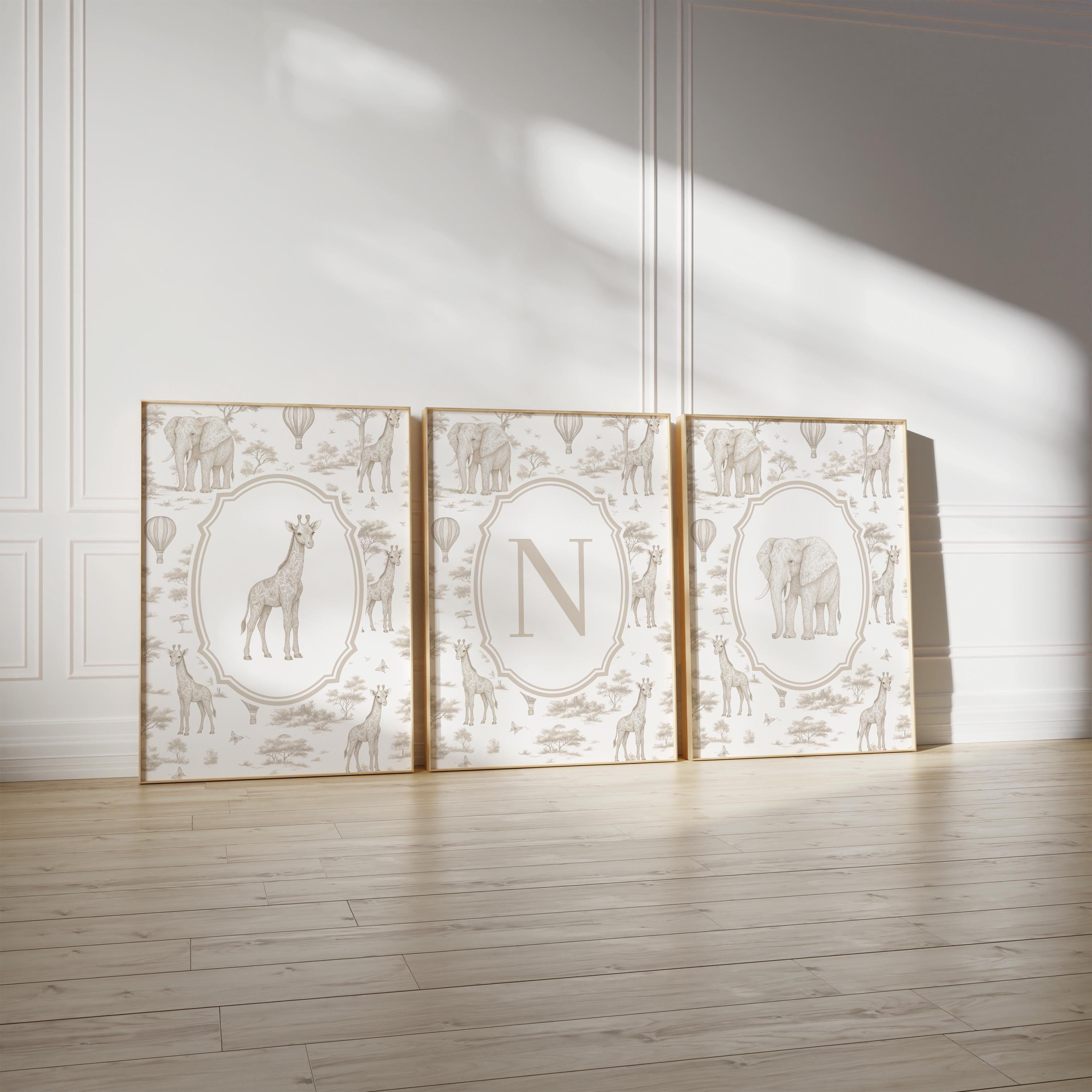 Beige Safari Nursery Art Prints: Chinoiserie Toile de Jouy Animals | 1443