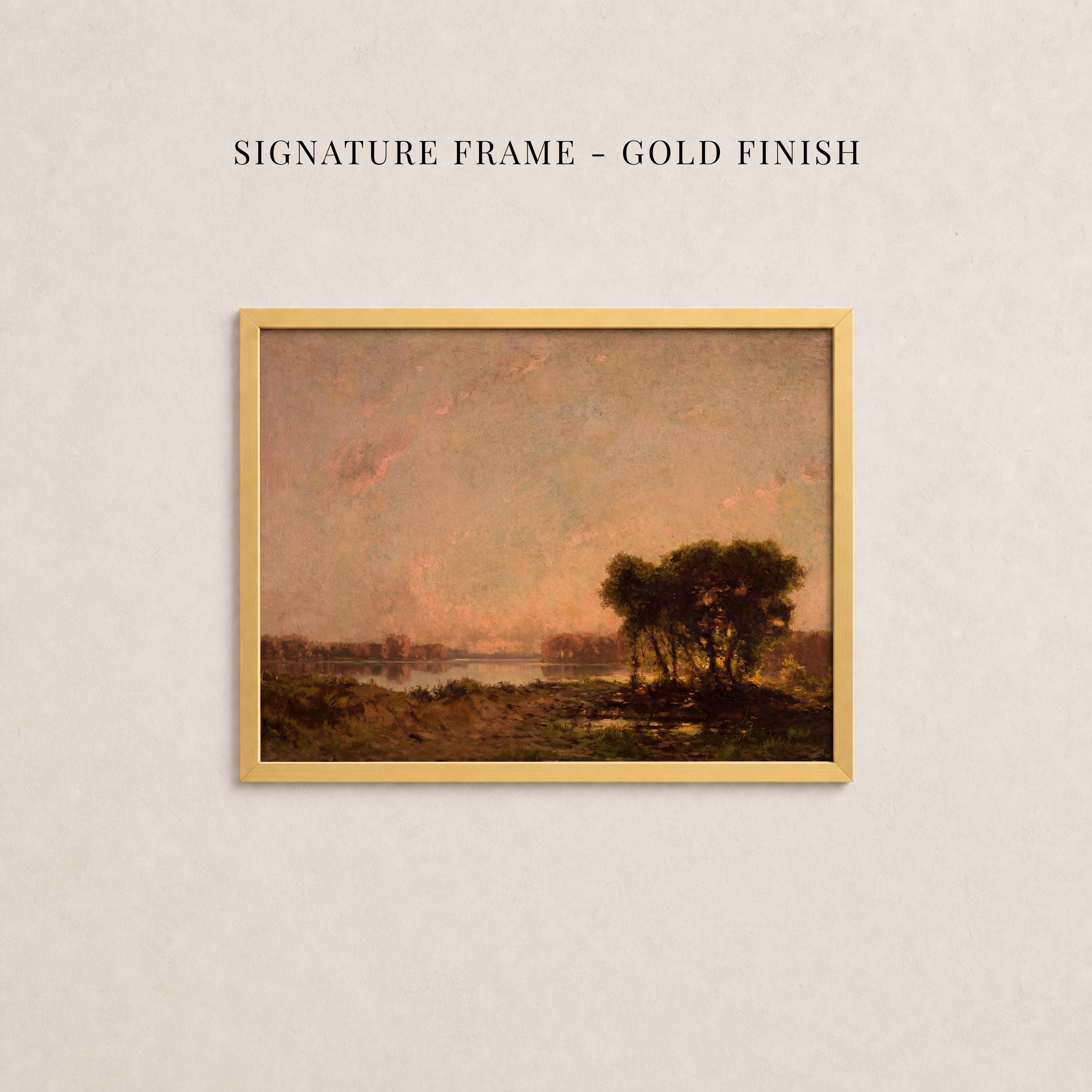 Vintage Framed Gold Riverbank Landscape Wall Art Print | 2267