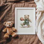 Vintage Basketball Teddy Bear Wall Art, Adorable Bear in Basketball Uniform, Nostalgic Decor for Kids Room, Nursery, Gift for Sports Fans