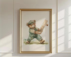 Boy Cricket Nursery Art,Vintage Boy Nursery,Teddy Bear Cricket Print Nursery,Teddy Bear Art Kids Room,Minimal,Green,Digital,Printable,Framed