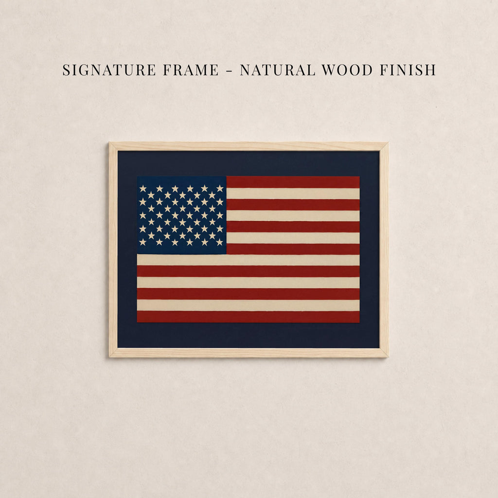 American Flag Print - Rustic Americana Oil Painting Style Gold Framed Patriotic Decor | 2134