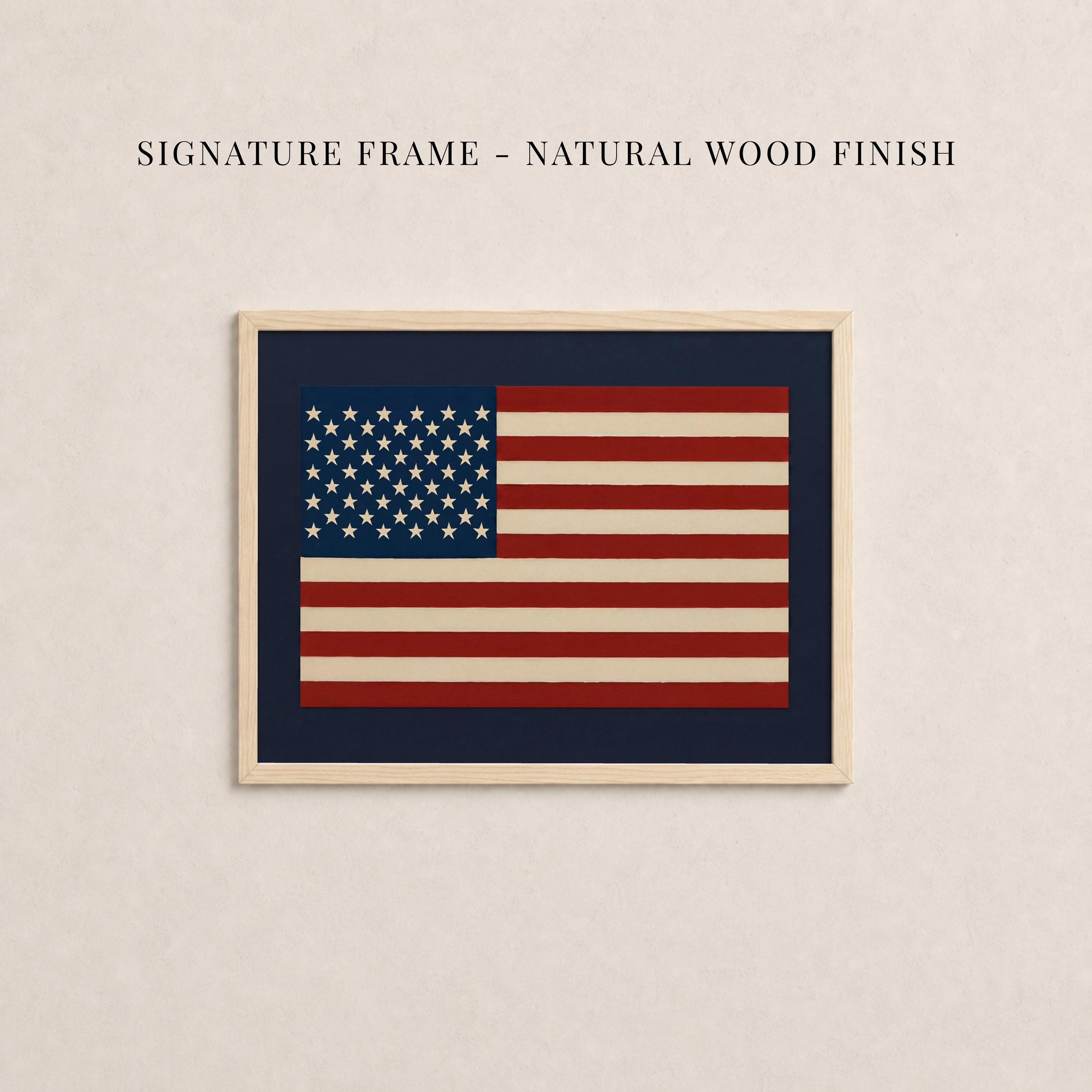 American Flag Print - Rustic Americana Oil Painting Style Gold Framed Patriotic Decor | 2134