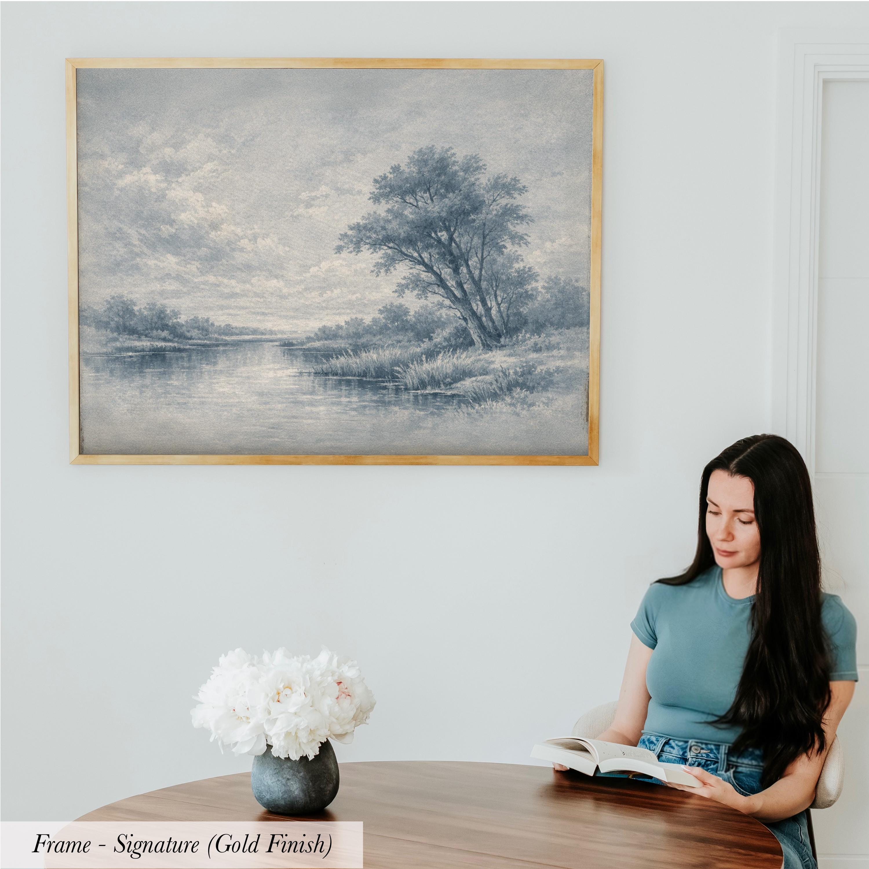 Blue Landscape Vintage Pastoral Wall Art - French Country Decor | 2171